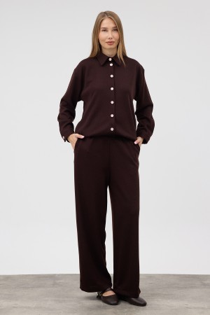 Knitted Shirt and Trousers Set - Coffee Knitted Shirt and Trousers Set - Coffee