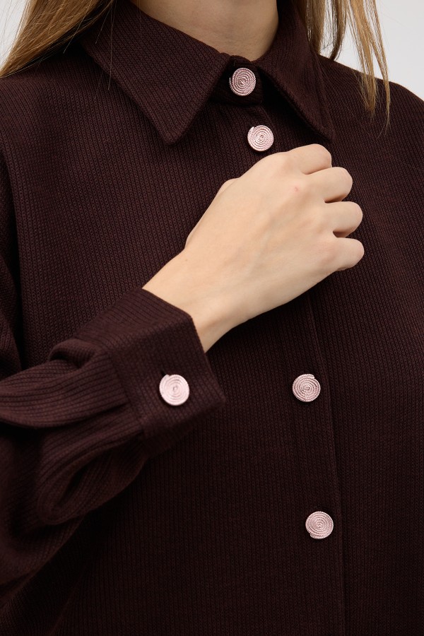Knitted Shirt and Trousers Set - Coffee