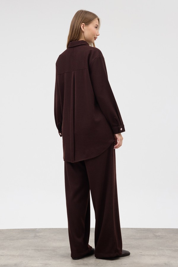 Knitted Shirt and Trousers Set - Coffee
