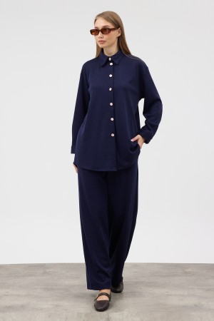Knitted Shirt and Trousers Set - Navy Blue Knitted Shirt and Trousers Set - Navy Blue