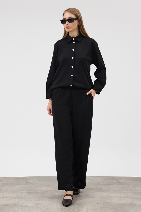 Knitted Shirt and Trousers Set - Black Knitted Shirt and Trousers Set - Black