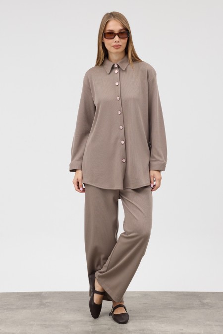 Knitted Shirt and Trousers Set - Mink
