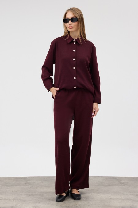 Knitted Shirt and Trousers Set - Burgundy