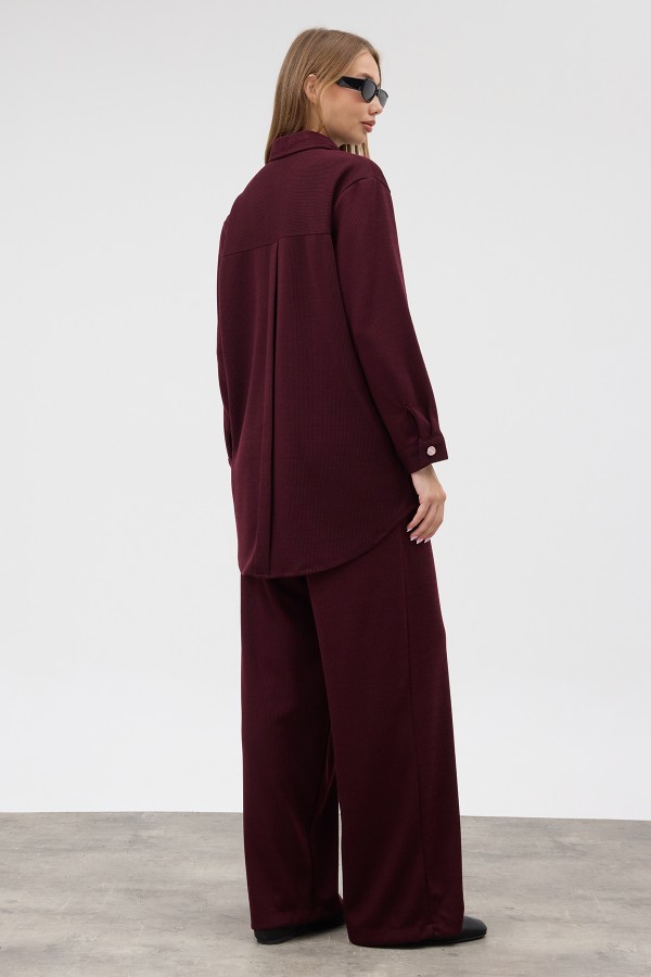 Knitted Shirt and Trousers Set - Burgundy