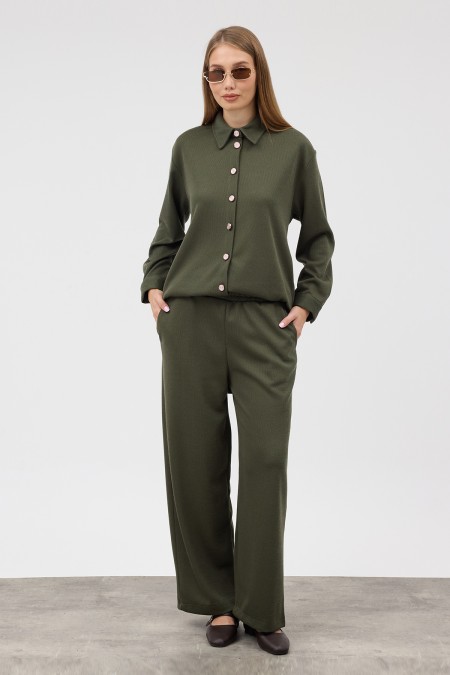 Knitted Shirt and Trousers Set - Khaki