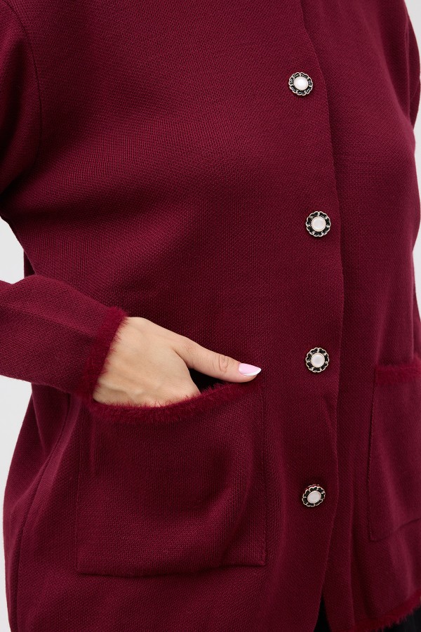 Pocket Detail Knitted Cardigan - Burgundy