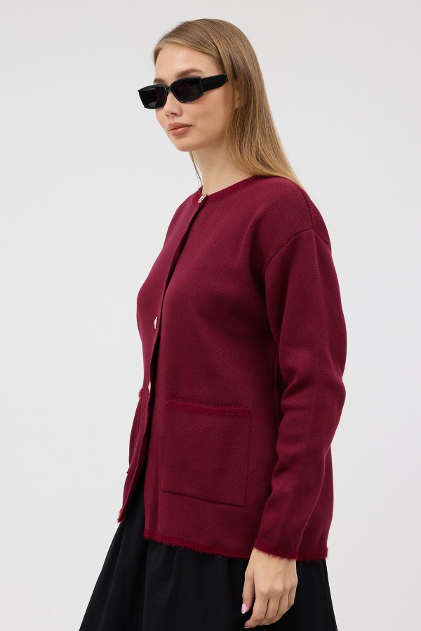 Pocket Detail Knitted Cardigan - Burgundy