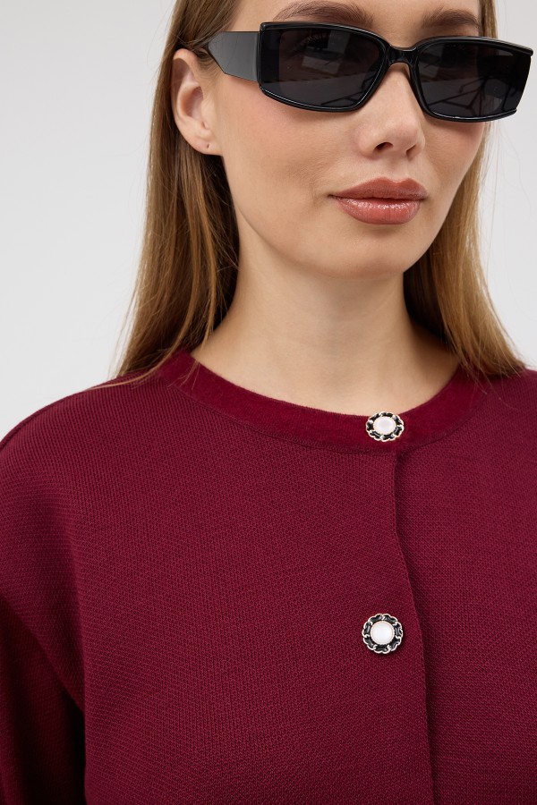 Pocket Detail Knitted Cardigan - Burgundy