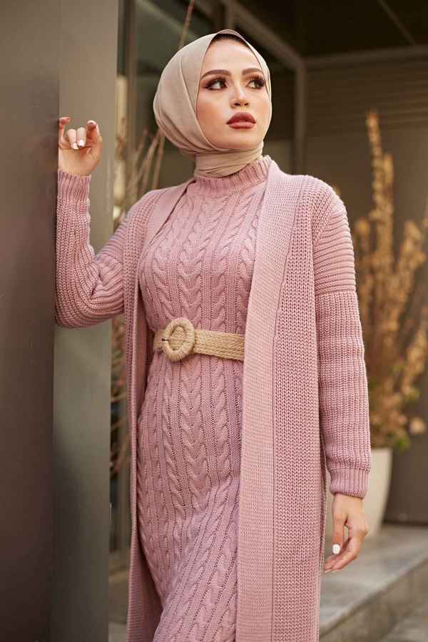 Triko Gül Kurusu Hırka Elbise Takım