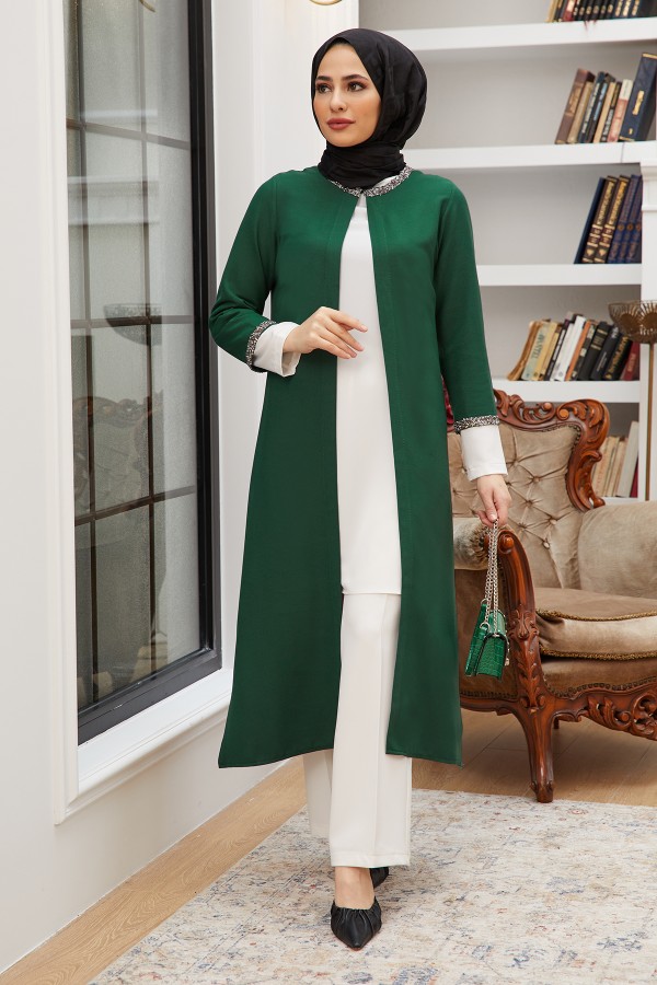 Taş Şeritli Üçlü Takım - Zümrüt