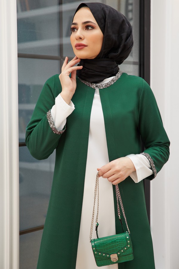 Taş Şeritli Üçlü Takım - Zümrüt