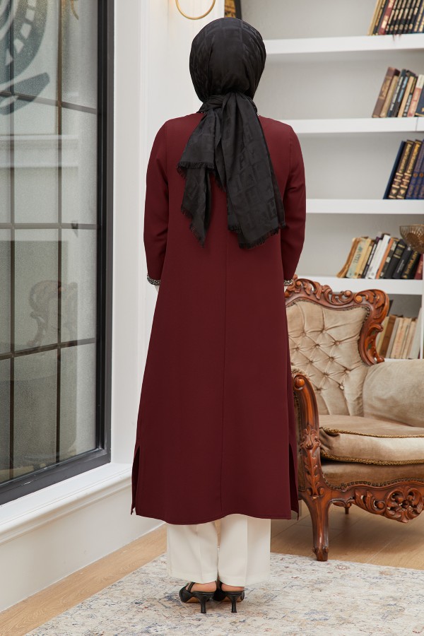 Taş Şeritli Üçlü Takım - Mürdüm