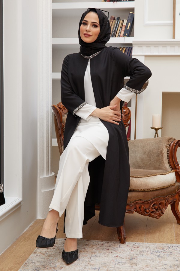 Stone Striped Triple Suit - Black