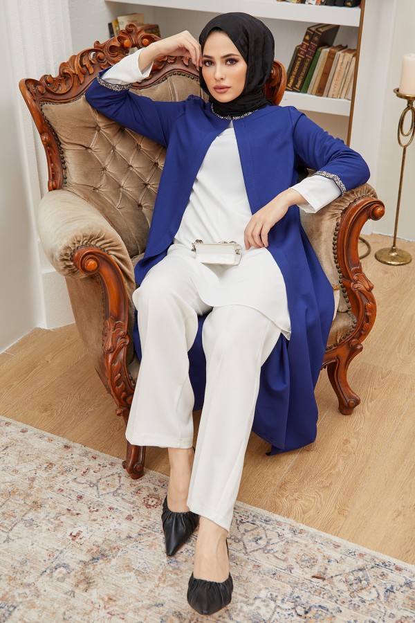 Taş Şeritli Üçlü Takım - İndigo