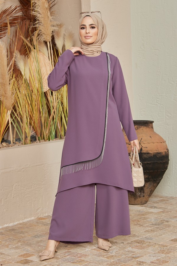 Zincirli Tunik Pantolon Takım - Leylak