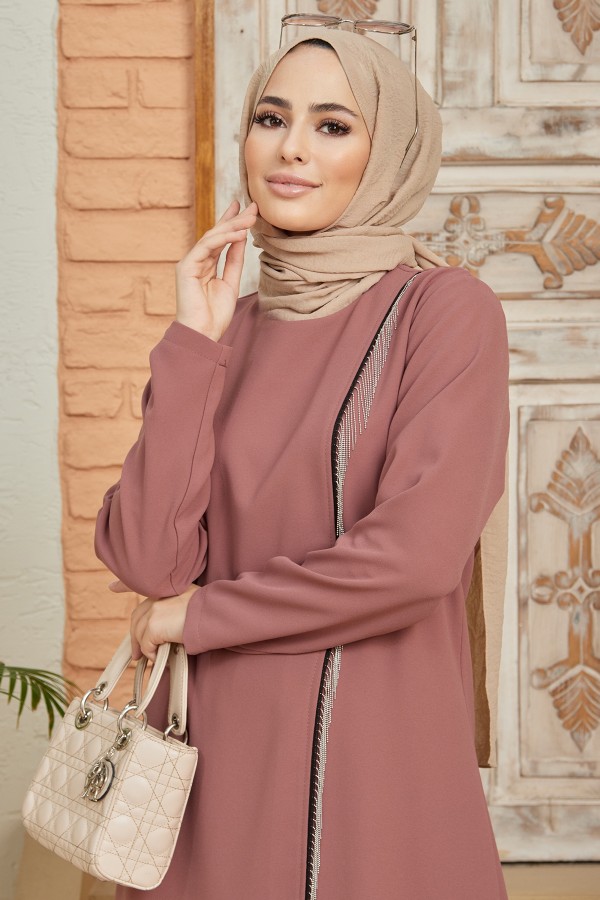 Zincirli Tunik Pantolon Takım - Gül Kurusu