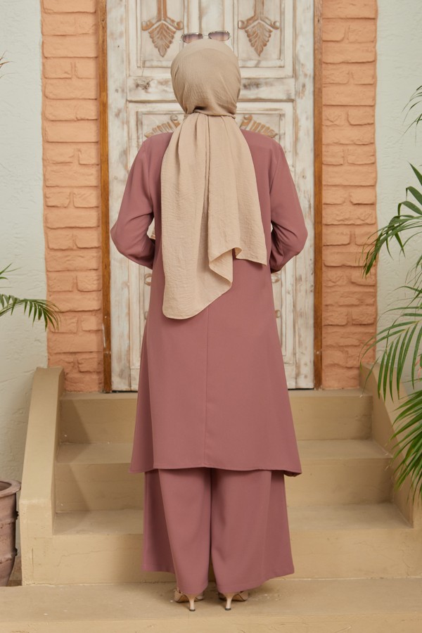 Zincirli Tunik Pantolon Takım - Gül Kurusu