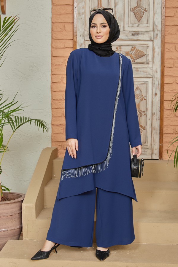 Zincirli Tunik Pantolon Takım - İndigo
