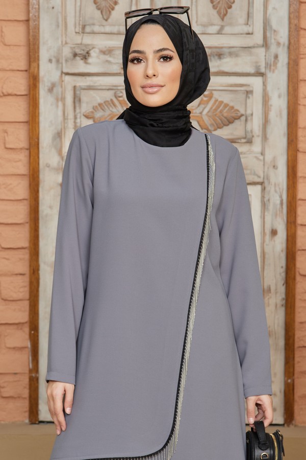 Zincirli Tunik Pantolon Takım - Gri