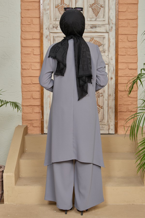 Zincirli Tunik Pantolon Takım - Gri