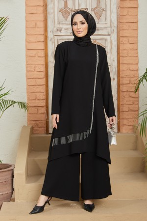 Chain Tunic Pants Set - Black