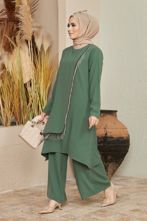 Chain Tunic Pants Set - Emerald