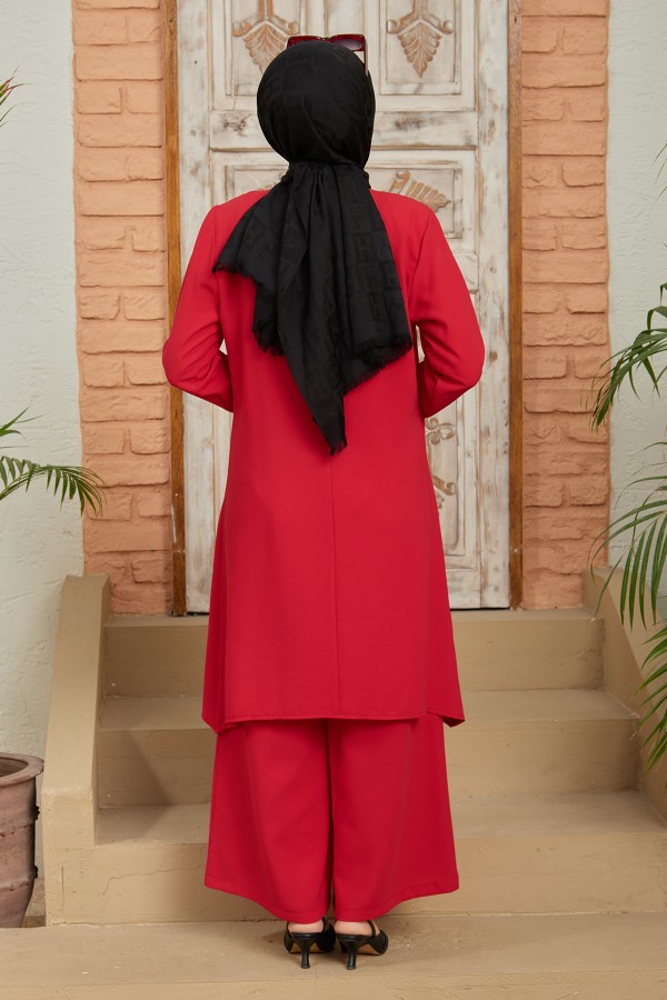 Zincirli Tunik Pantolon Takım - Kırmızı