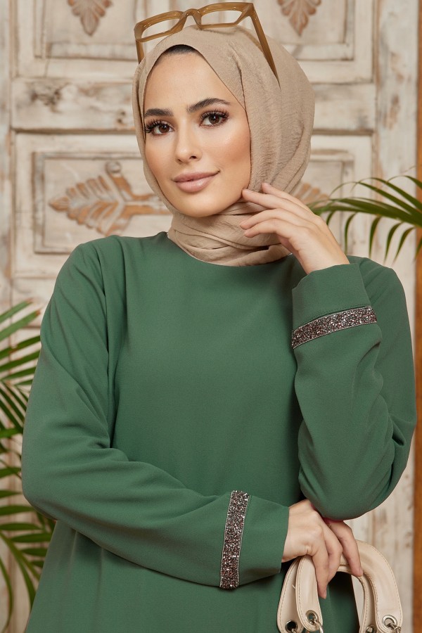 Stone Detailed Tunic Trousers Set - Emerald