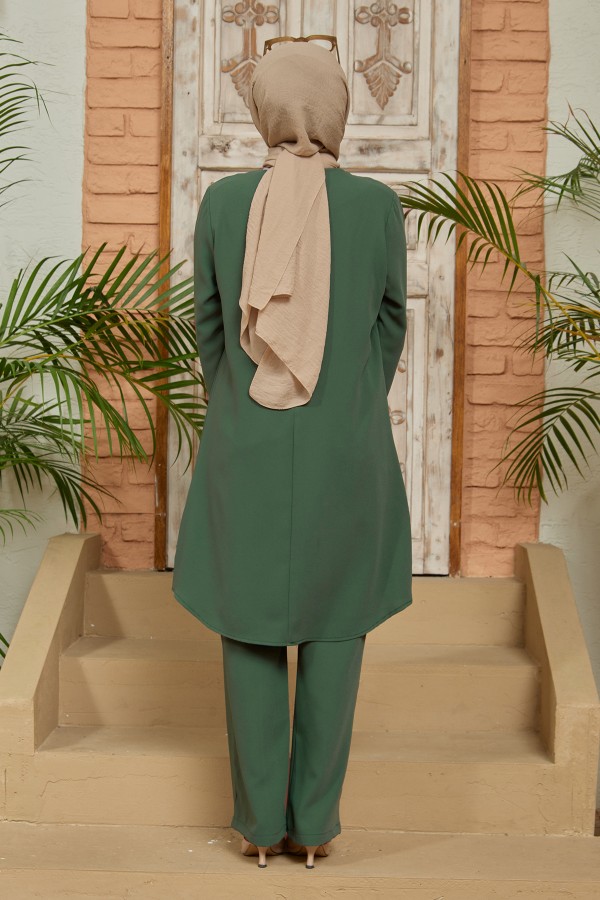 Stone Detailed Tunic Trousers Set - Emerald