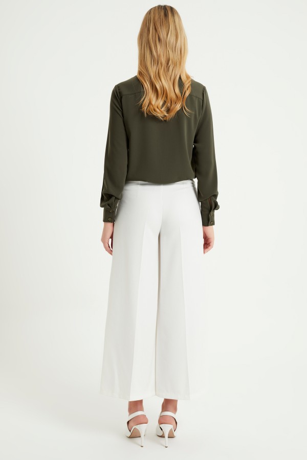 Zippered Wide Leg Trousers - Ecru