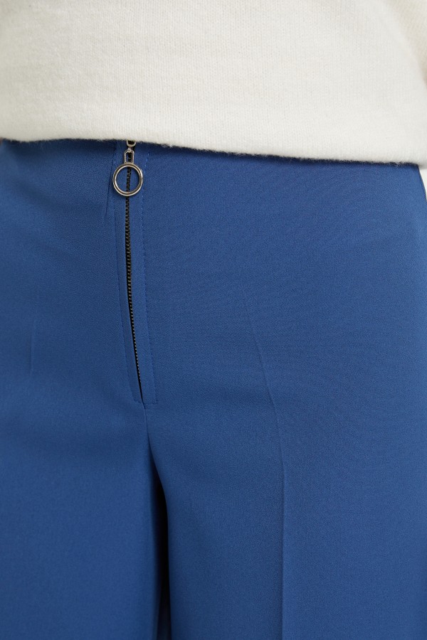Zippered Wide Leg Trousers - Indigo