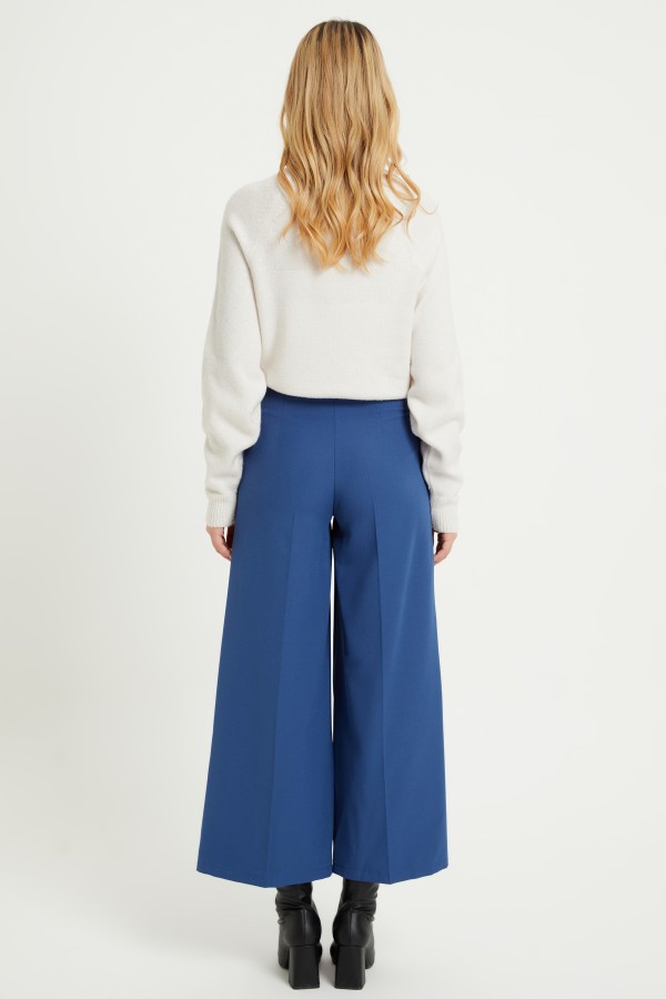 Zippered Wide Leg Trousers - Indigo