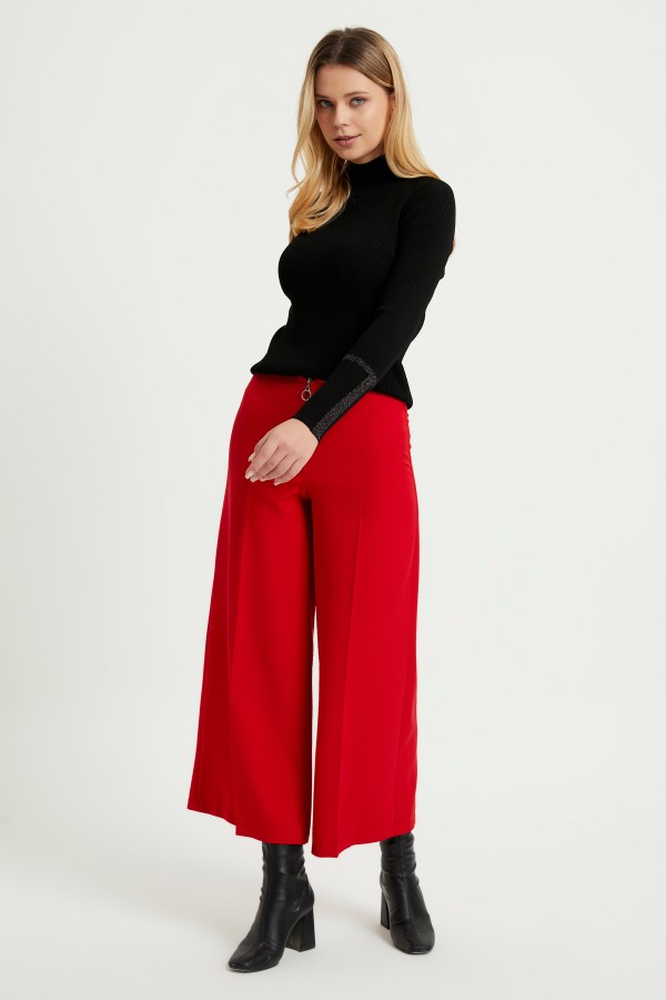 Zippered Wide Leg Pants - Red Zippered Wide Leg Pants - Red