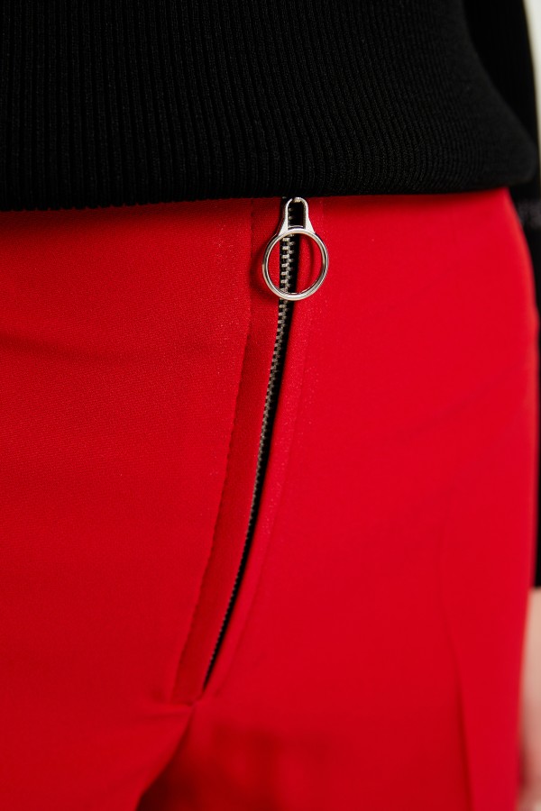 Zippered Wide Leg Pants - Red Zippered Wide Leg Pants - Red