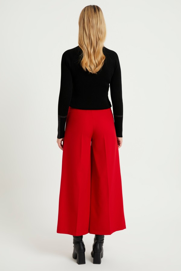Zippered Wide Leg Pants - Red Zippered Wide Leg Pants - Red