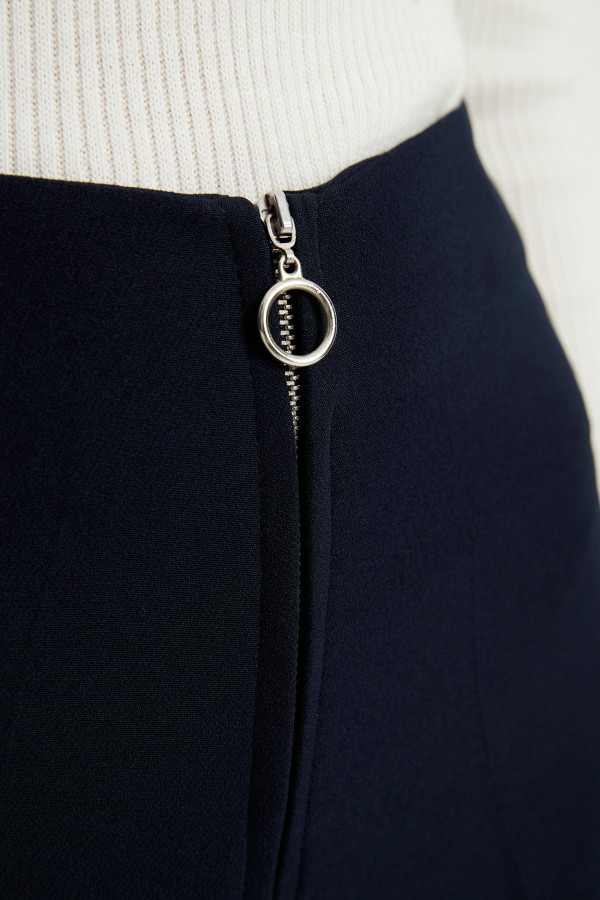 Fermuarlı Bol Paça Pantolon - Lacivert