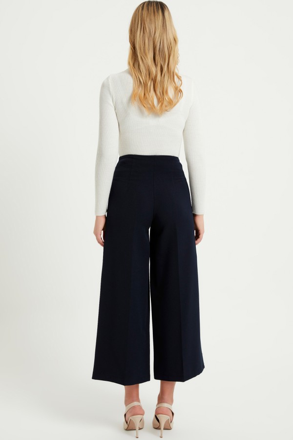 Fermuarlı Bol Paça Pantolon - Lacivert