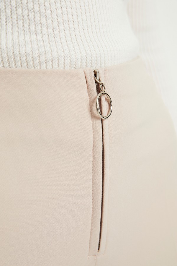 Fermuarlı Bol Paça Pantolon - Vizon