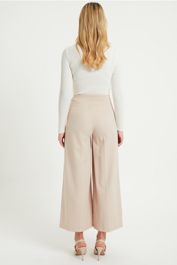 Fermuarlı Bol Paça Pantolon - Vizon