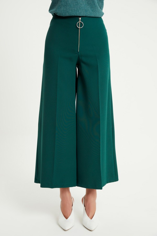 Fermuarlı Bol Paça Pantolon - Zümrüt Fermuarlı Bol Paça Pantolon - Zümrüt