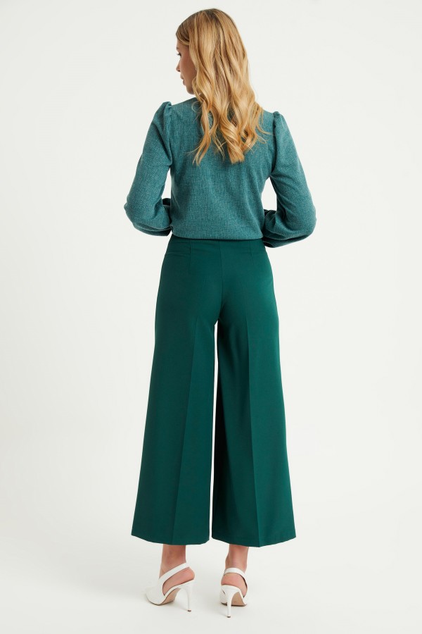 Fermuarlı Bol Paça Pantolon - Zümrüt Fermuarlı Bol Paça Pantolon - Zümrüt