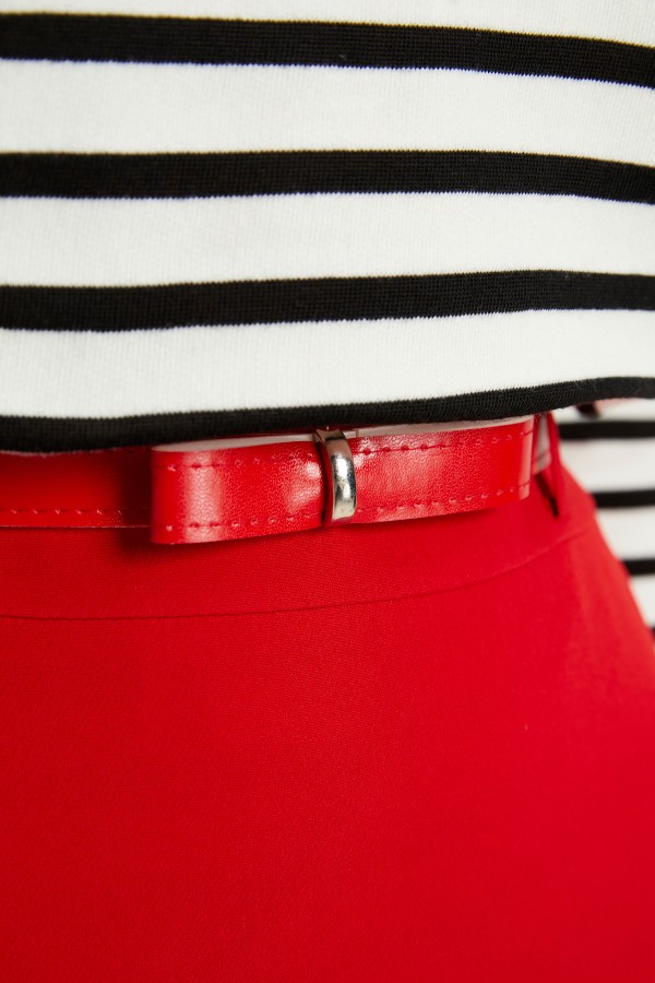 Volanlı Kemerli Etek - Kırmızı