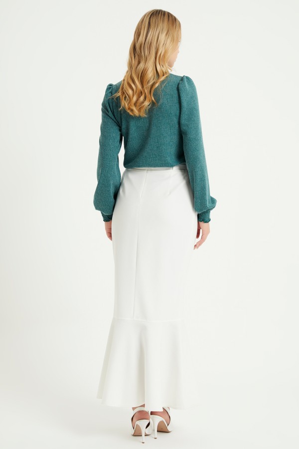 Volanlı Kemerli Etek - Ekru Volanlı Kemerli Etek - Ekru