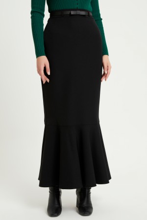 Flared Belt Skirt - Black