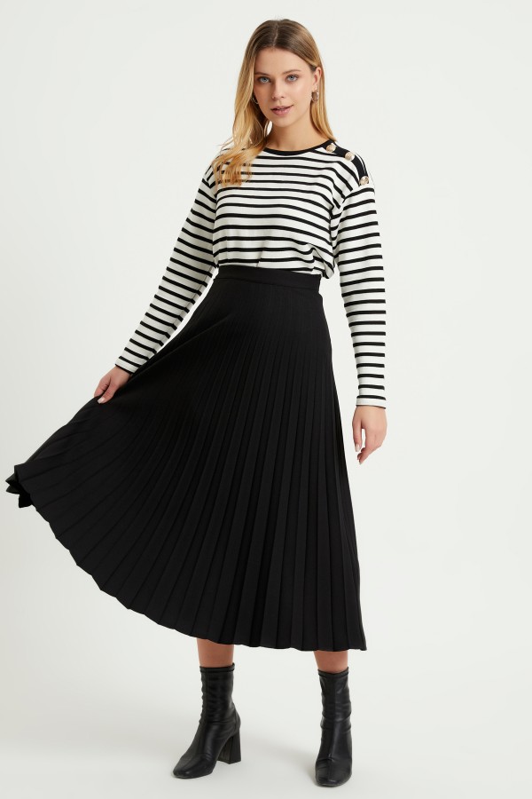 Piliseli Basic Etek - Siyah