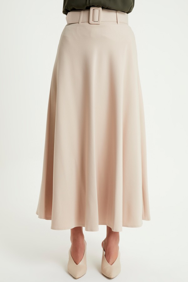 Kemerli Kloş Etek - Bej