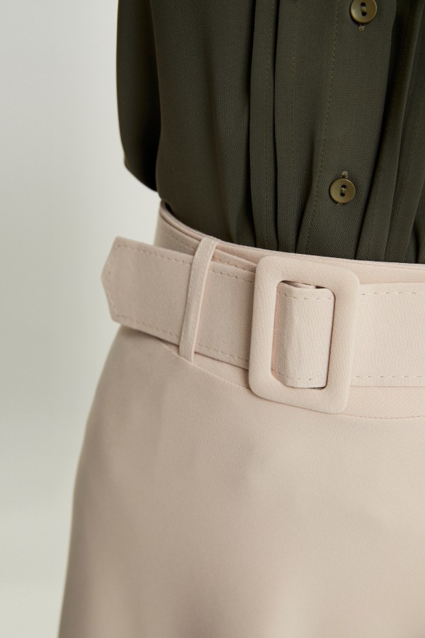 Kemerli Kloş Etek - Bej