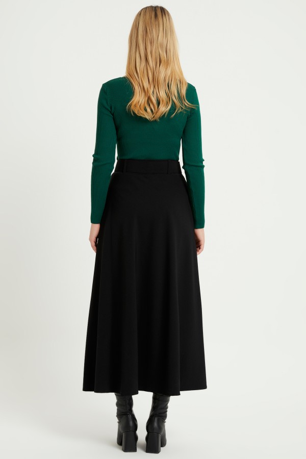 Kemerli Kloş Etek - Siyah