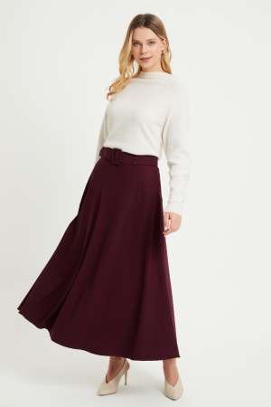 Flared Skirt With Belt - Plum