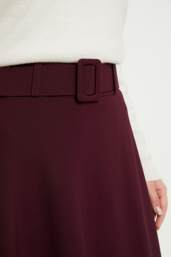 Kemerli Kloş Etek - Mürdüm